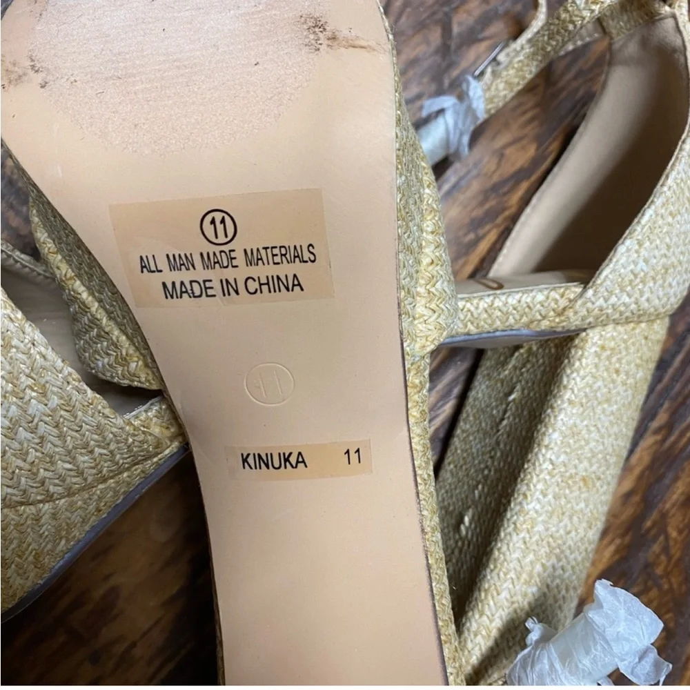 Lulus Kinuka Natural Raffia Ankle Strap High Heel Platform Sandals Size 11